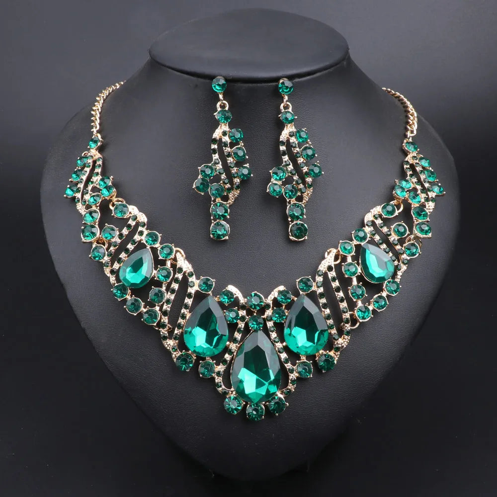 Crystal Gold Bridal Jewellery Set – Necklace & Earrings