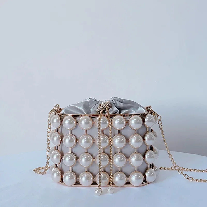 Luxe Pearl & Diamond Metallic Evening Bag