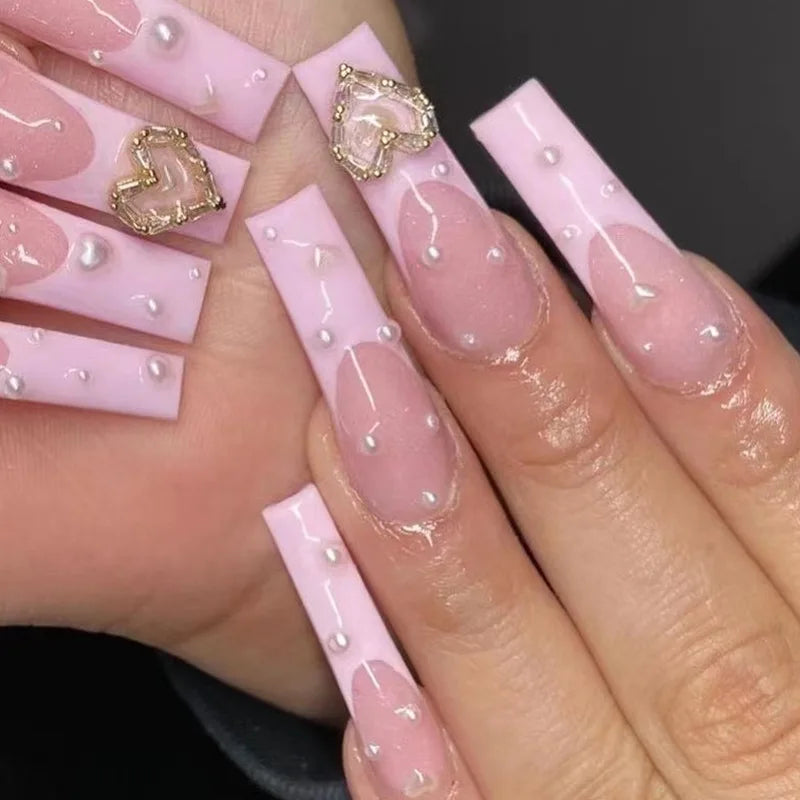 Bow Diamond Long Coffin Press-On Nails (24pcs)