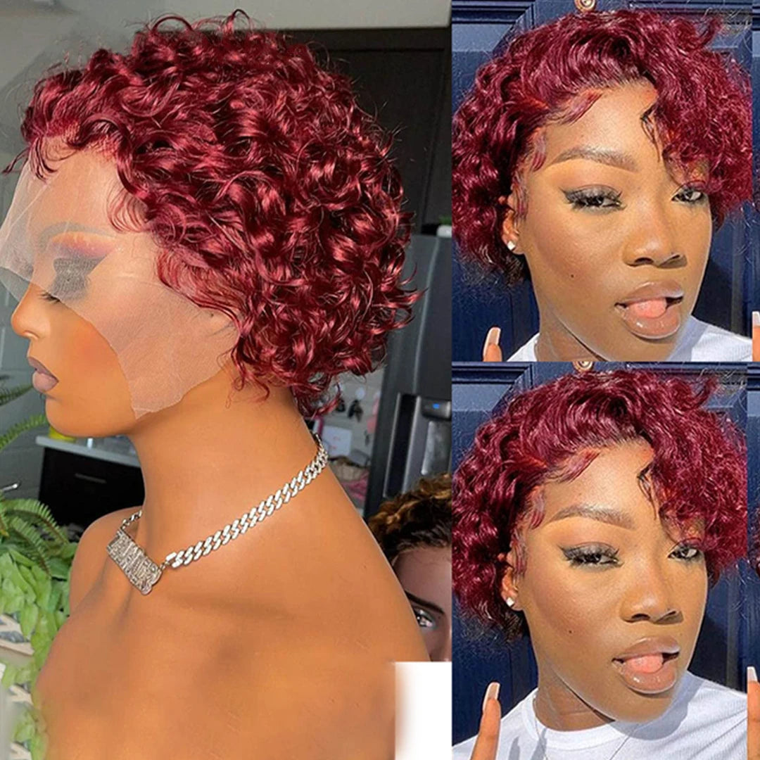 99J Burgundy Curly Pixie Cut Wig - 13x2 Lace Front