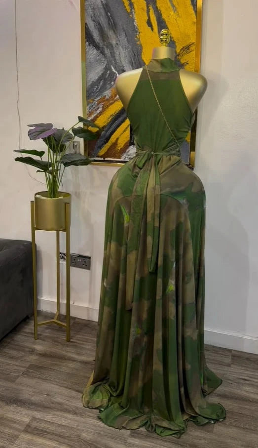 Sleeveless Mermaid Maxi Dress – Floral Print Floor-Length Evening Dress