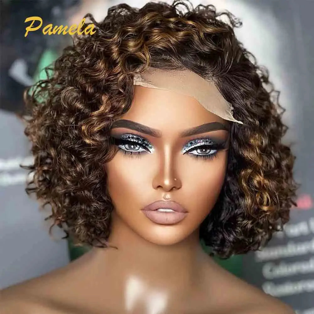Highlight Blonde Short Bob Wig - Curly 13x4/5x5 Lace 180-250% Density