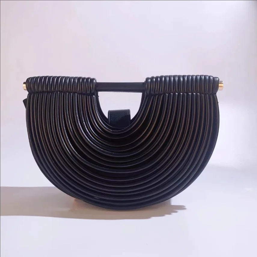 Gold Handwoven Noodle Hobo Bag – Luxury Half Round Evening Clutch