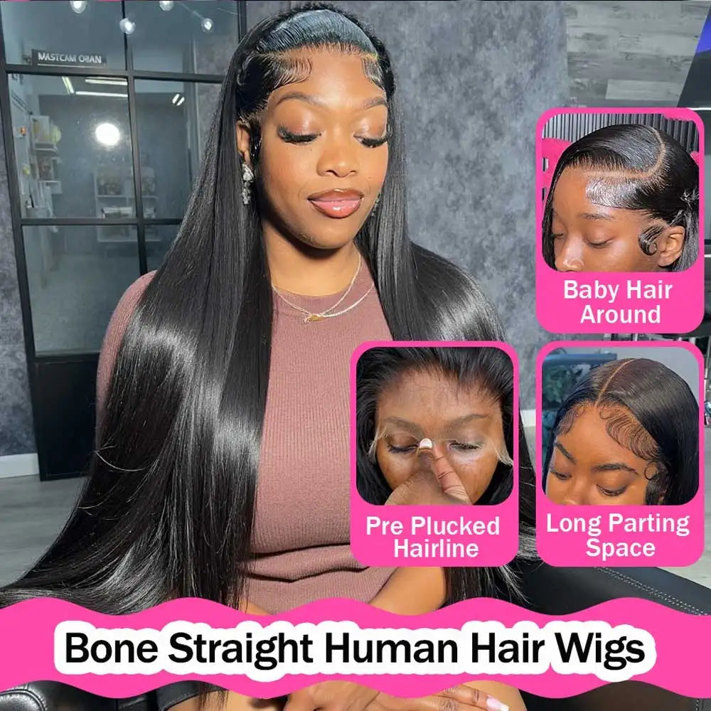 40-42 Inch Bone Straight Wig - 13x4/13x6 HD Lace 220-250% Density