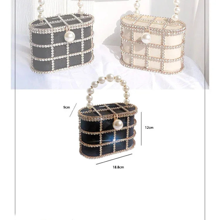 Luxe Pearl & Diamond Metallic Evening Bag