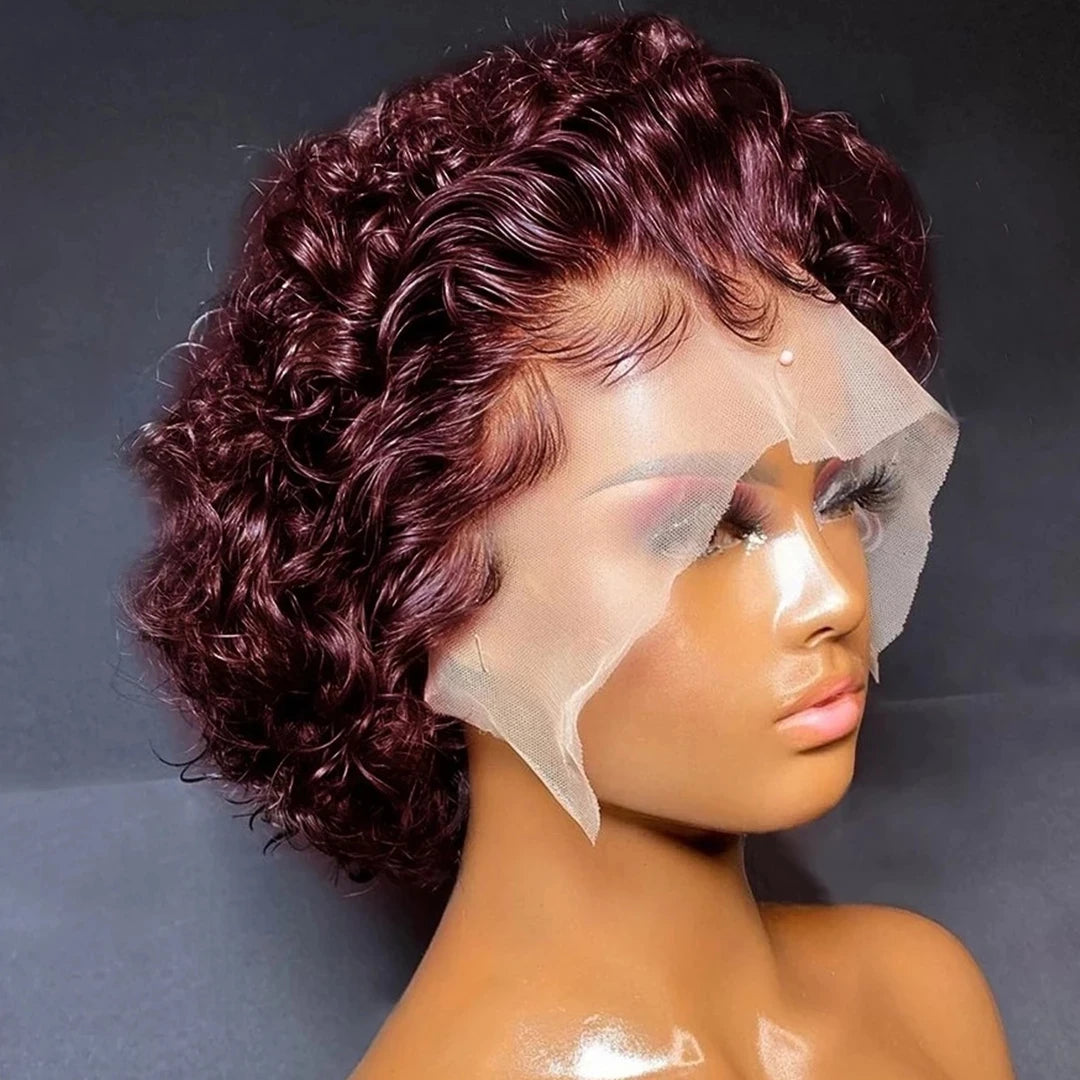 99J Burgundy Curly Pixie Cut Wig - 13x2 Lace Front