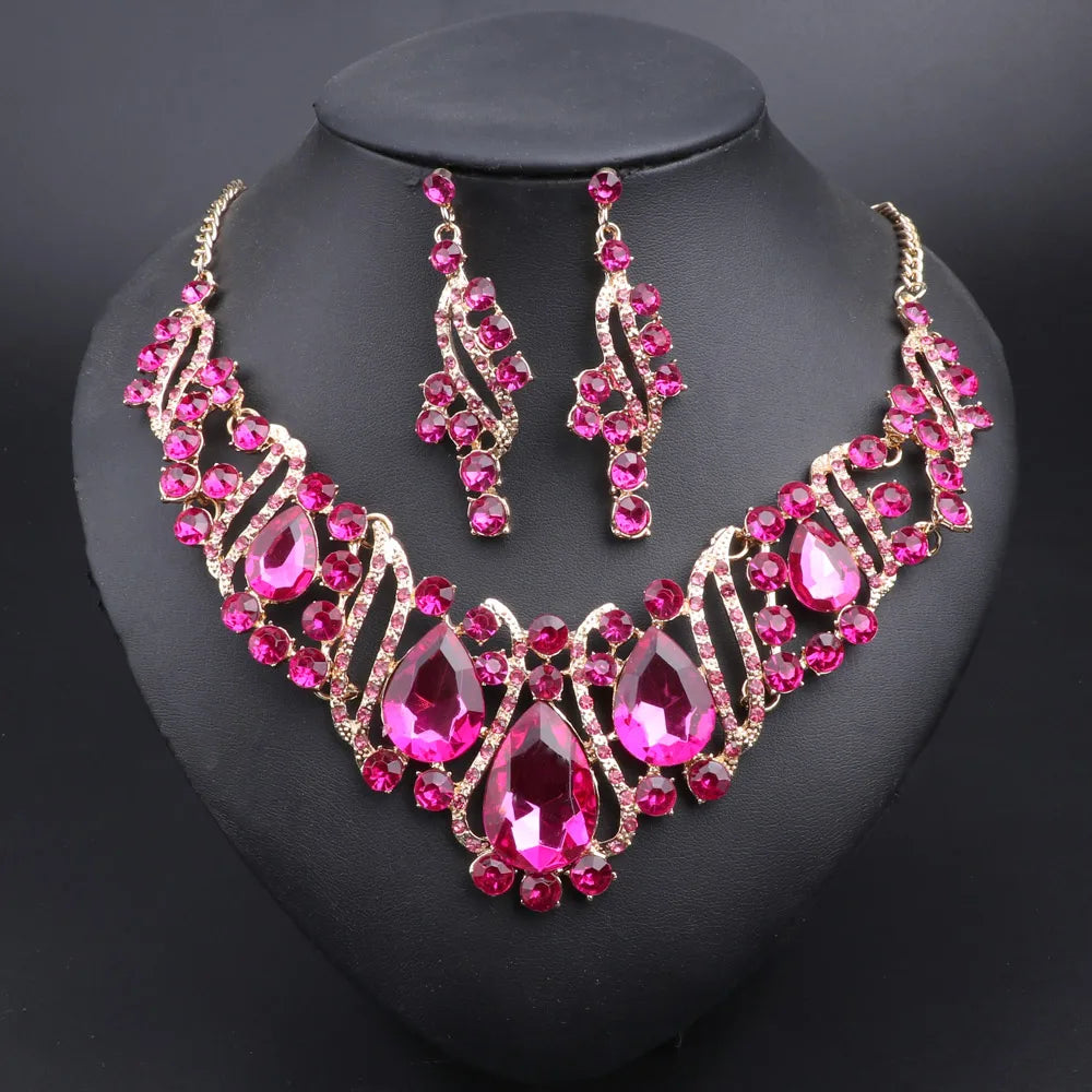 Crystal Gold Bridal Jewellery Set – Necklace & Earrings