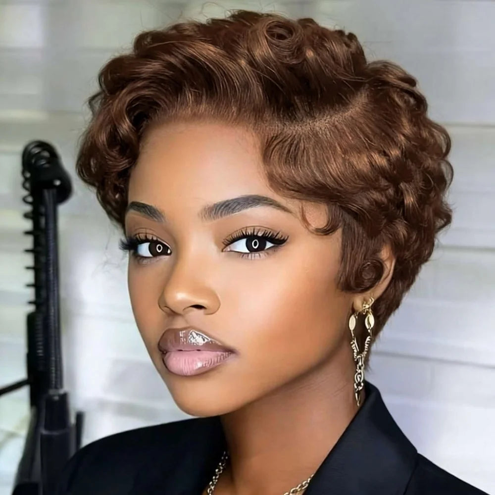 Curly Pixie Cut Wig - 13x4 Lace Front Short Layered 180% Density