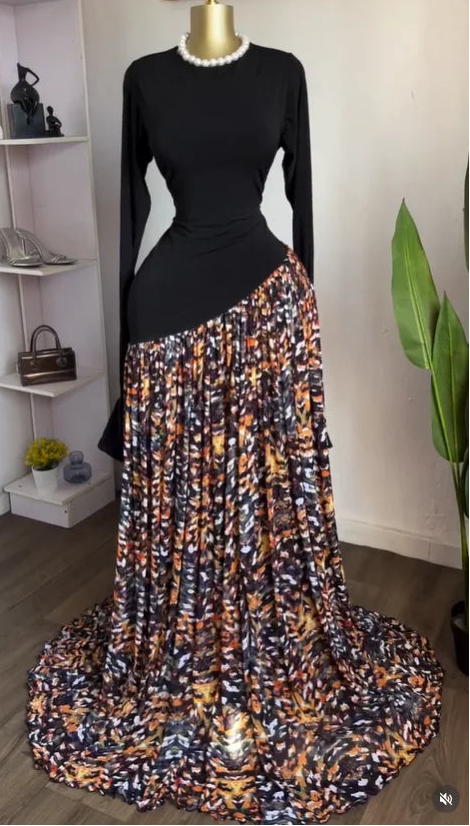 Printed Flare Sleeve Maxi Dress