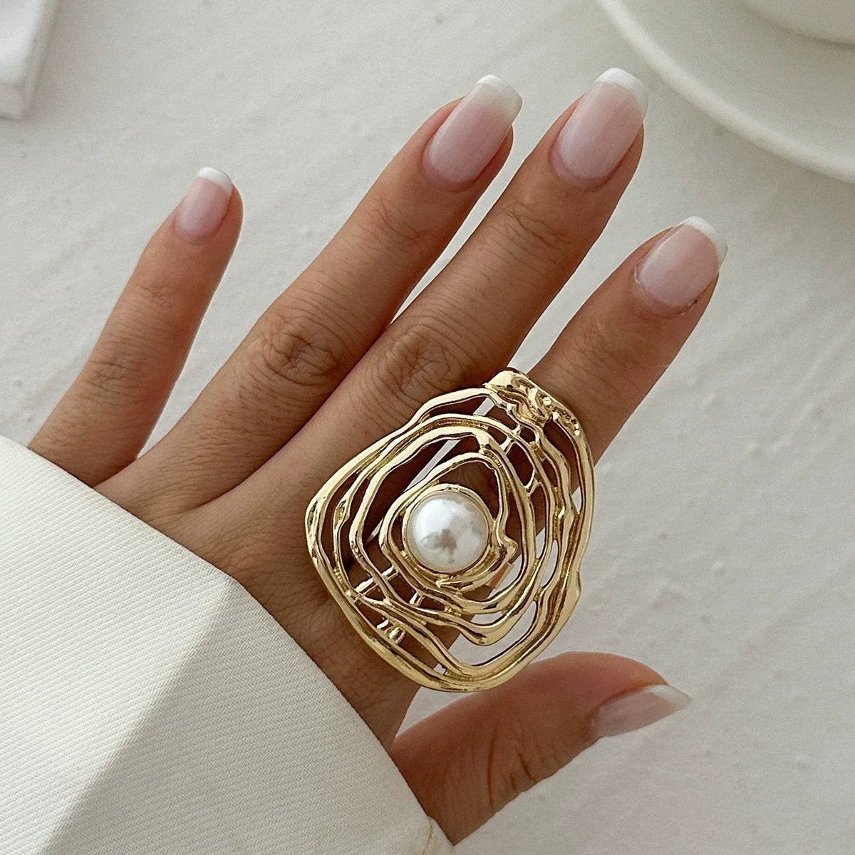 4pc Punk Flower Ring Set – Exaggerated Gold Geometric Statement Rings