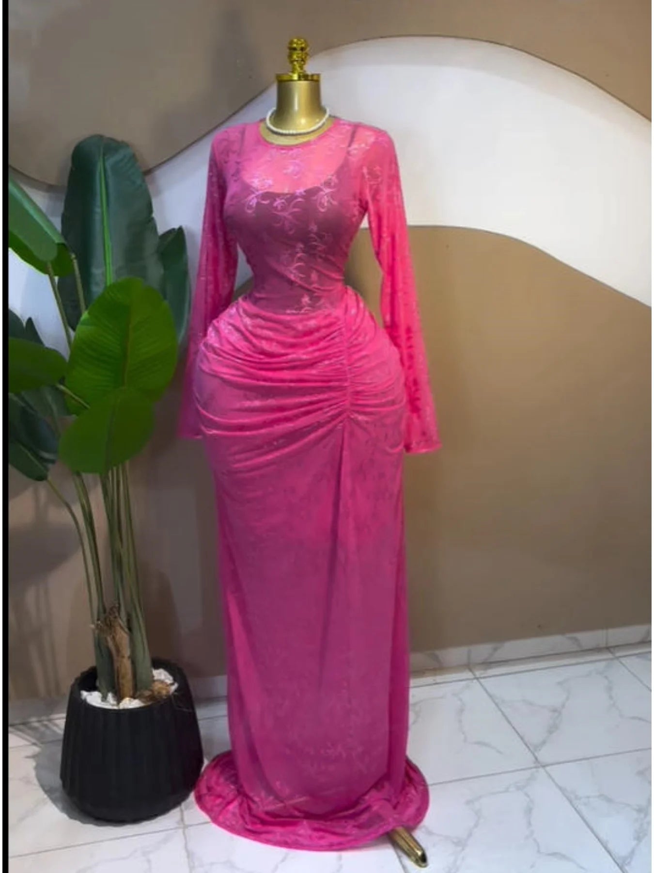 Mesh Bodycon Flare Sleeve Maxi Dress