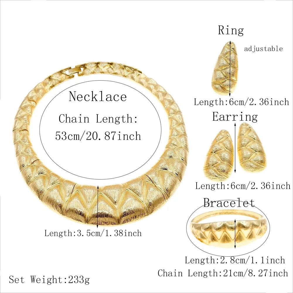 Luxury Brazil Gold Plated Jewellery Set – Necklace, Earrings, Ring & Bracelet