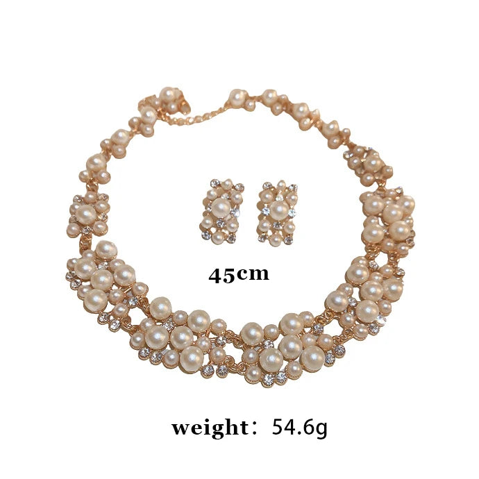 Pearl Rhinestone Choker Set – 3pcs Vintage Light Luxury Necklace & Earrings