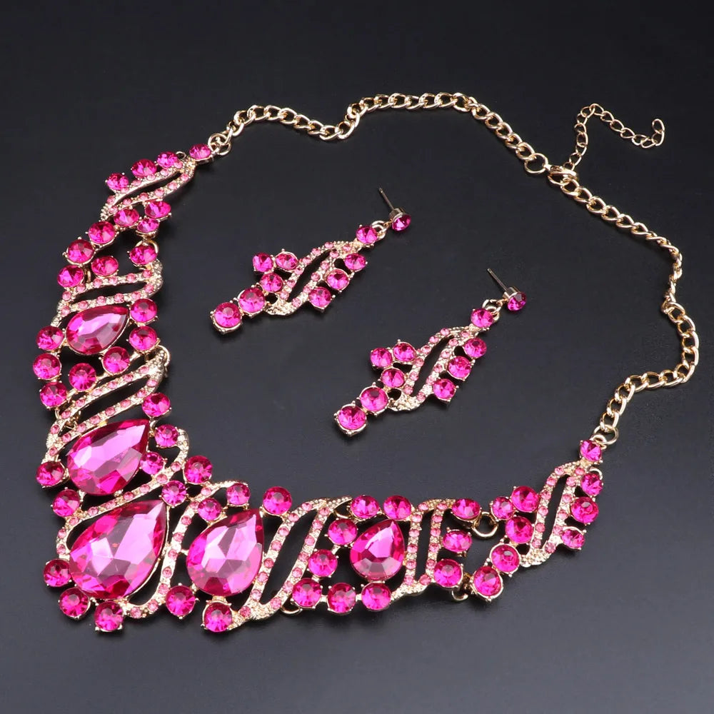 Crystal Gold Bridal Jewellery Set – Necklace & Earrings