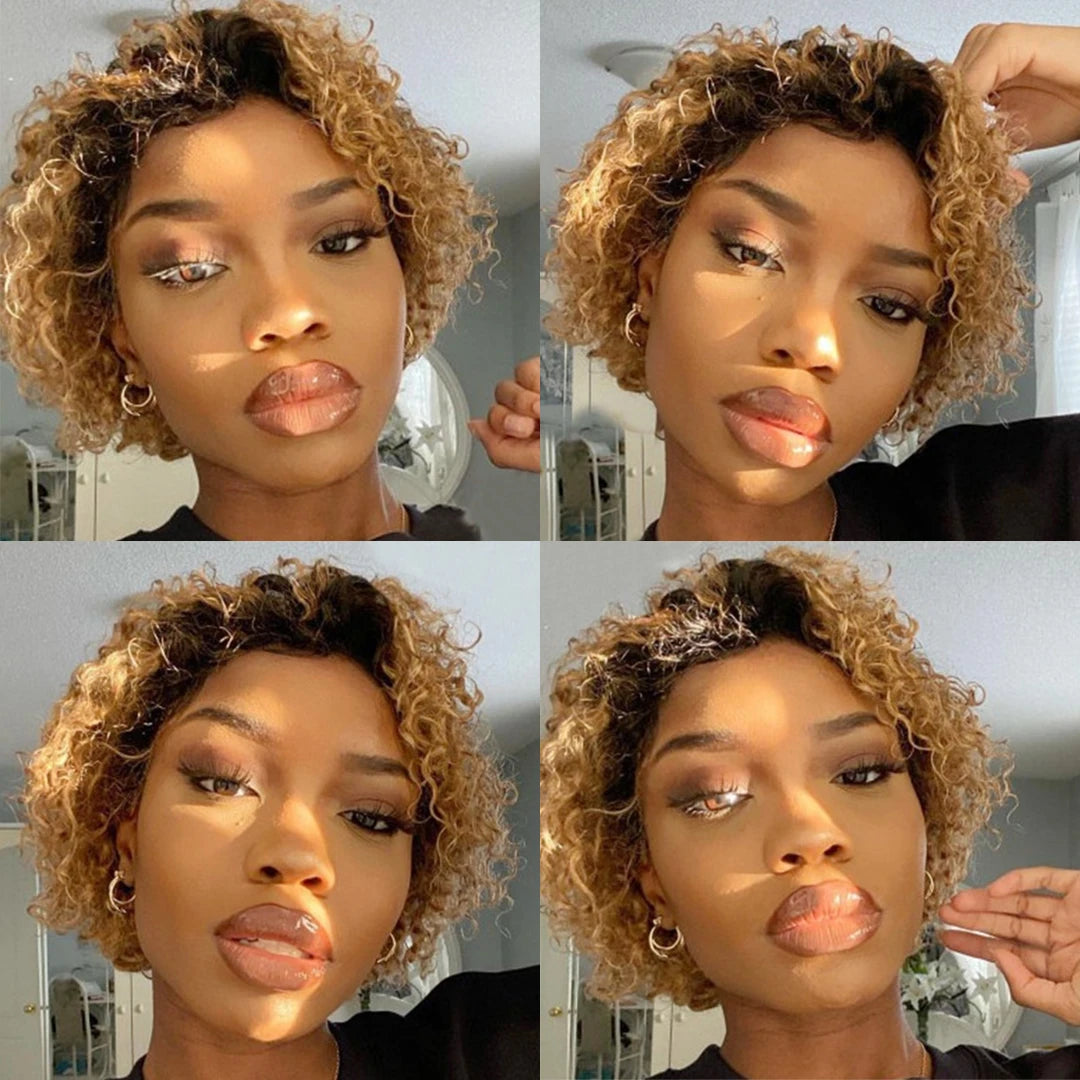 99J Burgundy Curly Pixie Cut Wig - 13x2 Lace Front