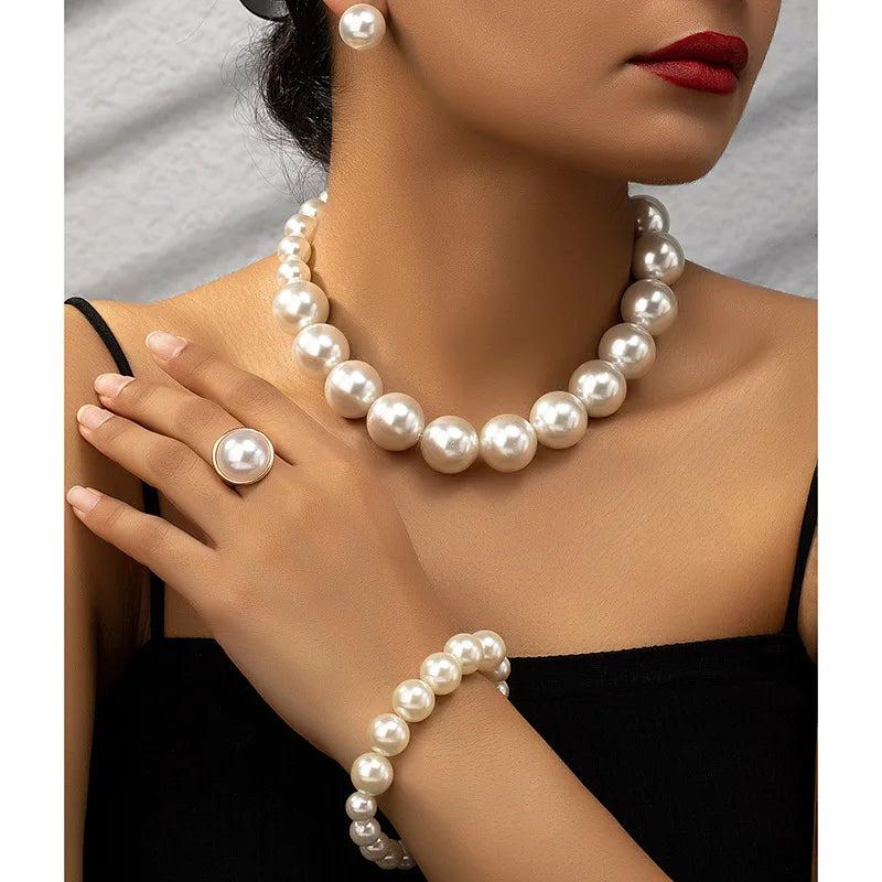 Pearl Jewellery Set - Necklace, Earrings, Bracelet & Ring (5-Piece)