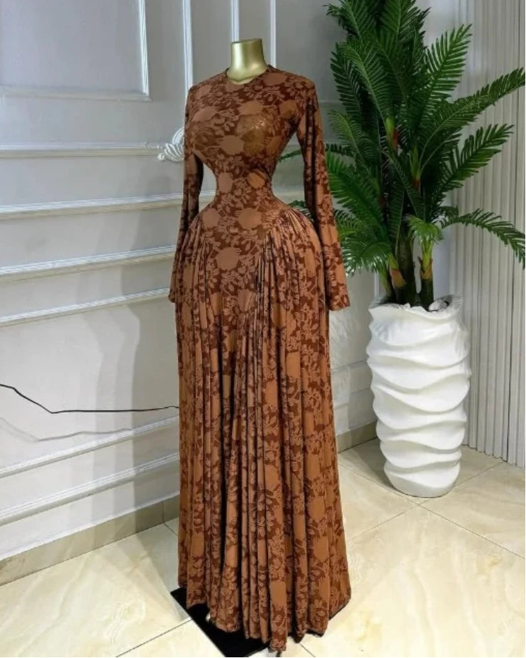 Velvet & Mesh Corseted Pleated A-Line Maxi Dress