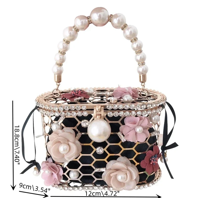 Luxe Pearl & Diamond Metallic Evening Bag