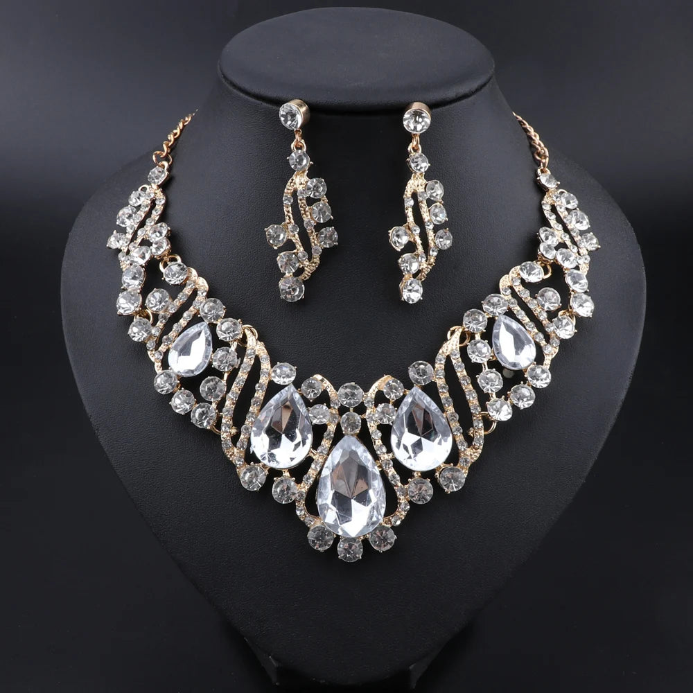 Crystal Gold Bridal Jewellery Set – Necklace & Earrings