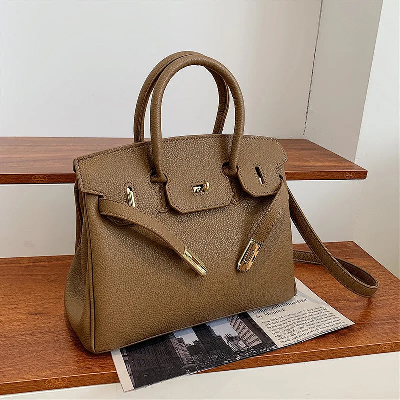 Belted Leather Clasp Tote