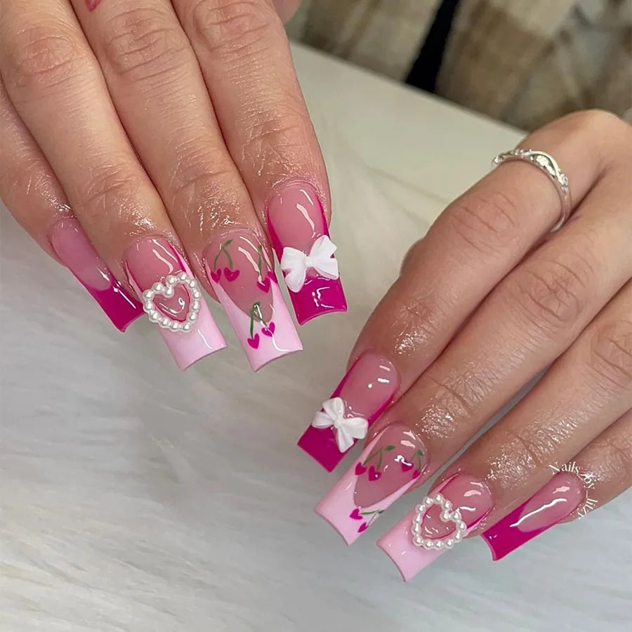 Pink Butterfly Glitter Press-On Nails - French Ballet
