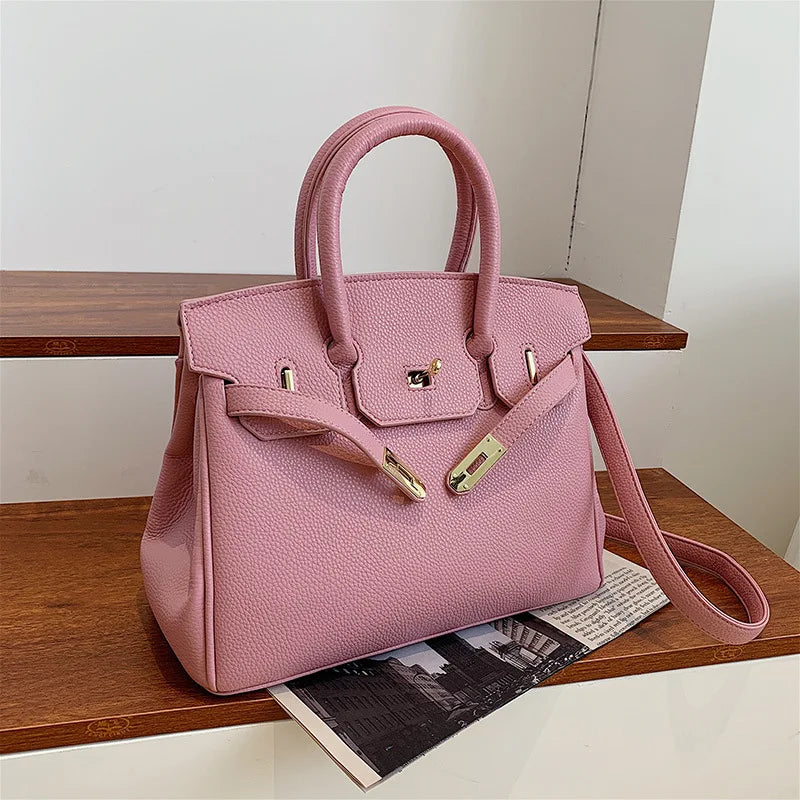 Belted Leather Clasp Tote