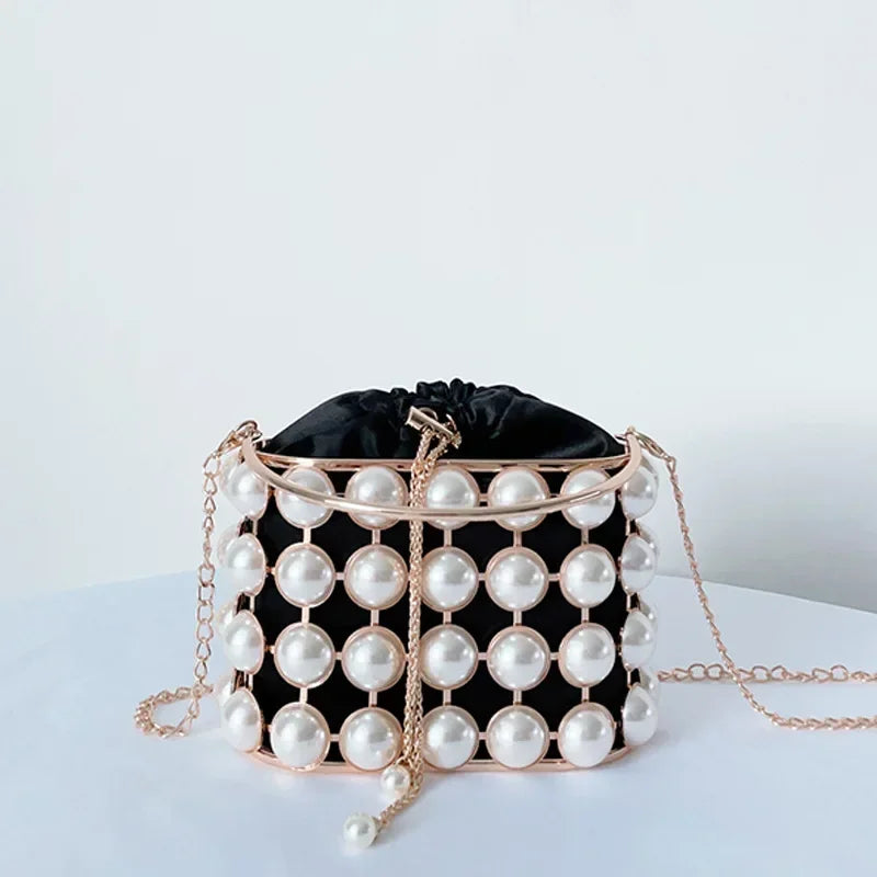 Luxe Pearl & Diamond Metallic Evening Bag