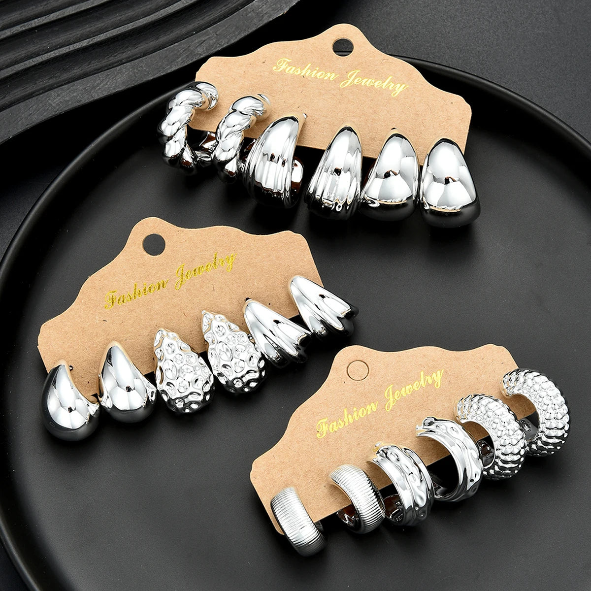 Waterdrop Hoop Earring Set – 18-Piece Gold & Silver Statement Earrings