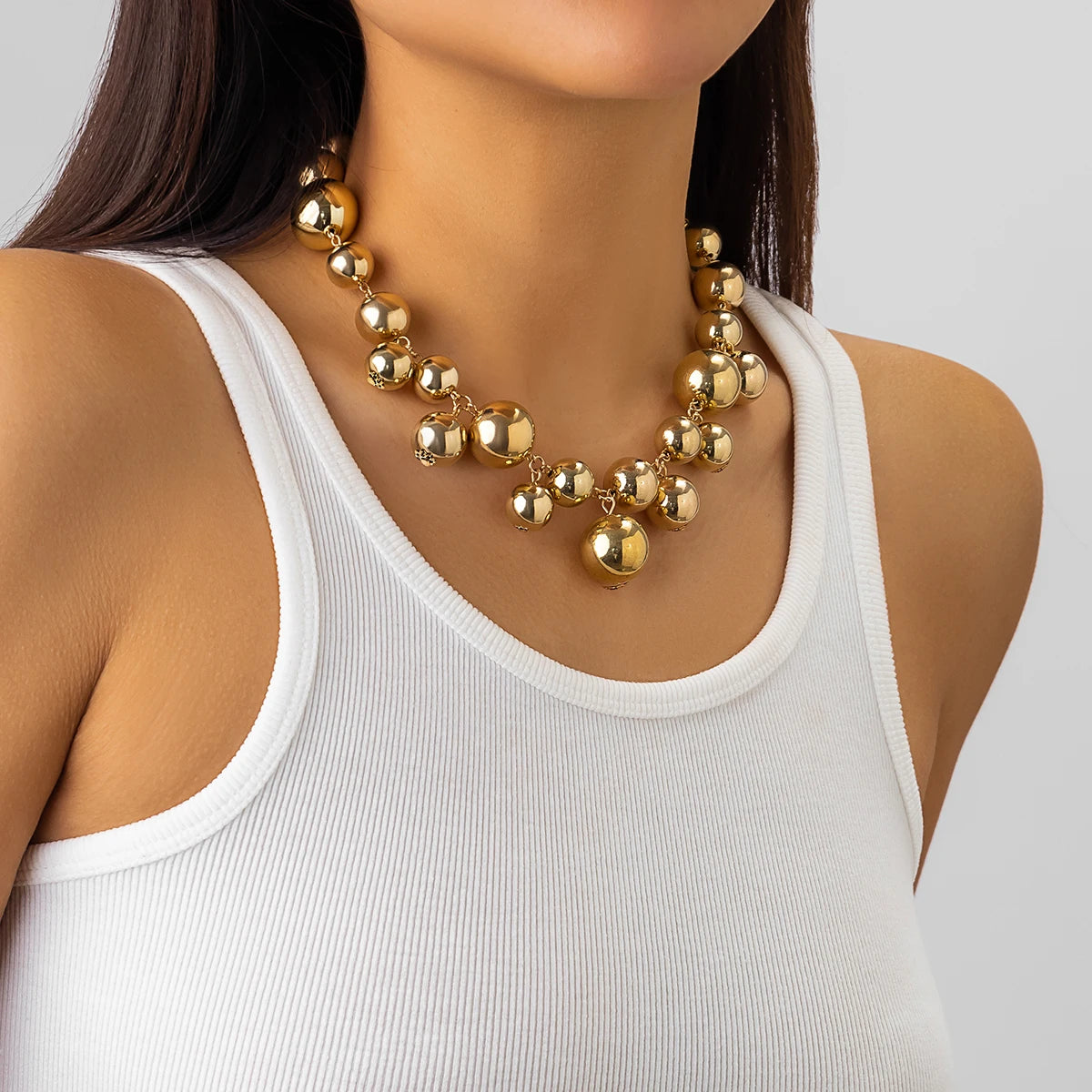 Chunky Acrylic Ball Bead Choker – Exaggerated Grunge Statement Necklace