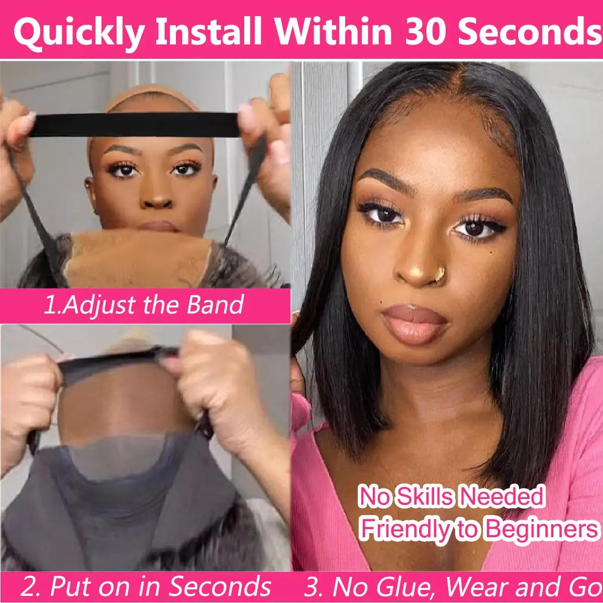Put On & Go Glueless Straight Bob Wig - Pre Cut 150% Density