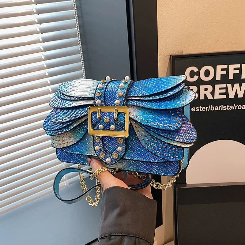 Dragonfly Wing Pearl Rivet Crossbody Bag