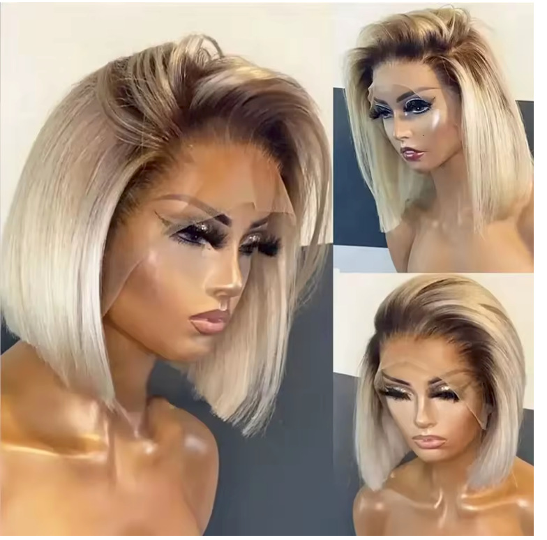 Ombre Blonde Short Bob Wig - 13x4/13x6 Lace Front 180% Density