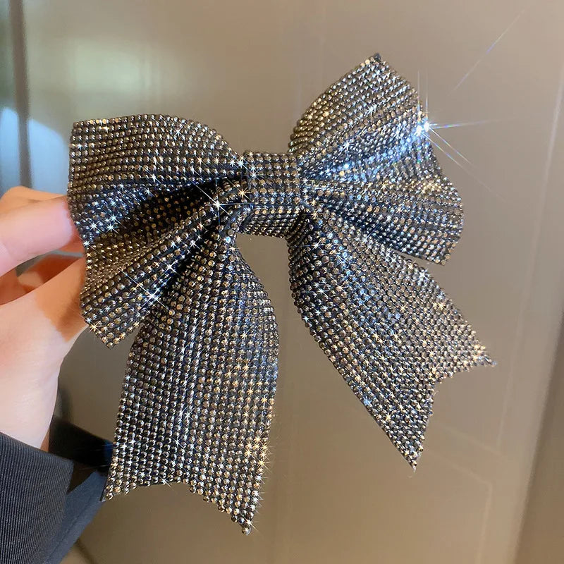 Jewelled Bow Spring Hair Clips – Korean-Inspired Glam Accessories