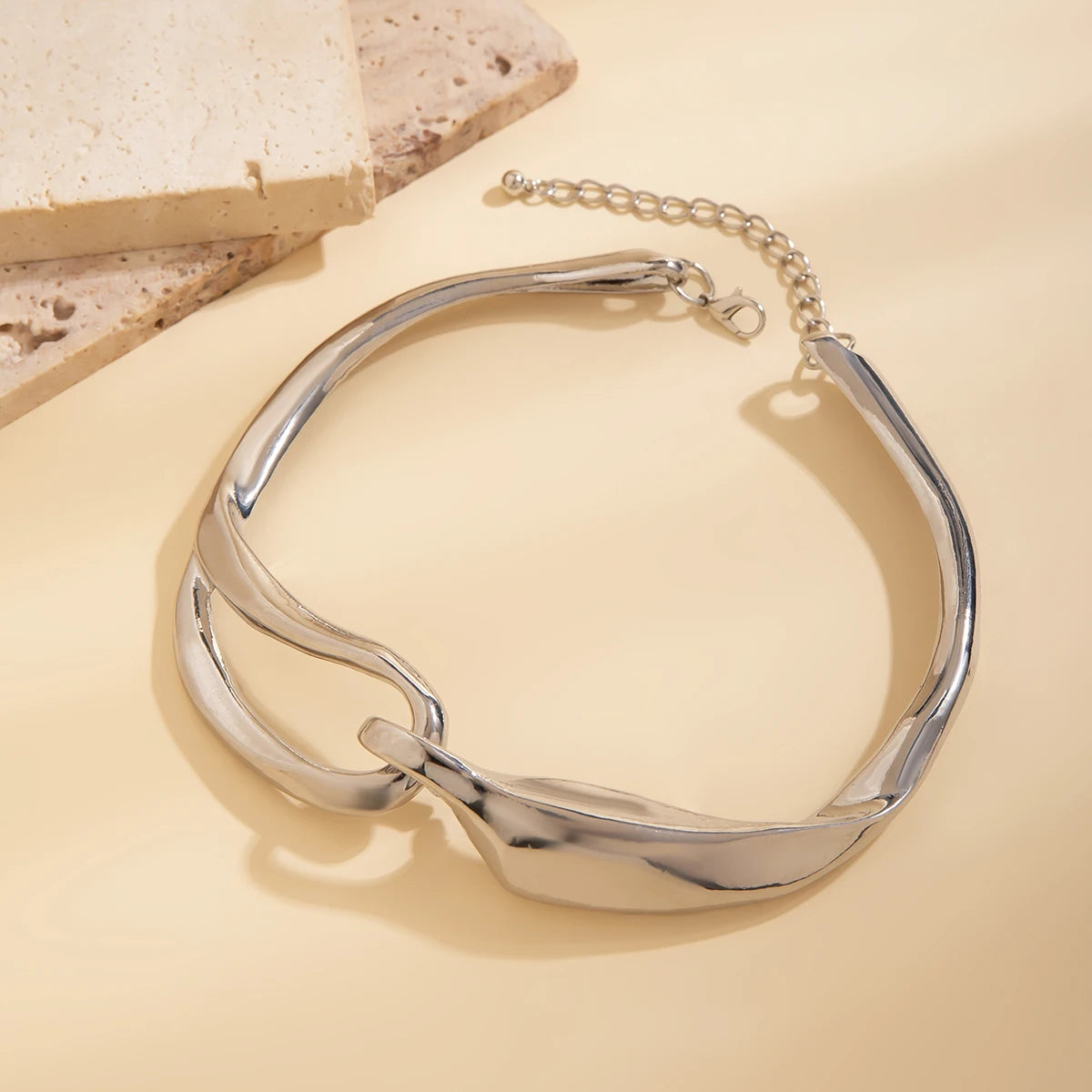 Punk Geometric Torques Choker – Irregular Heavy Metal Necklace Gold & Silver