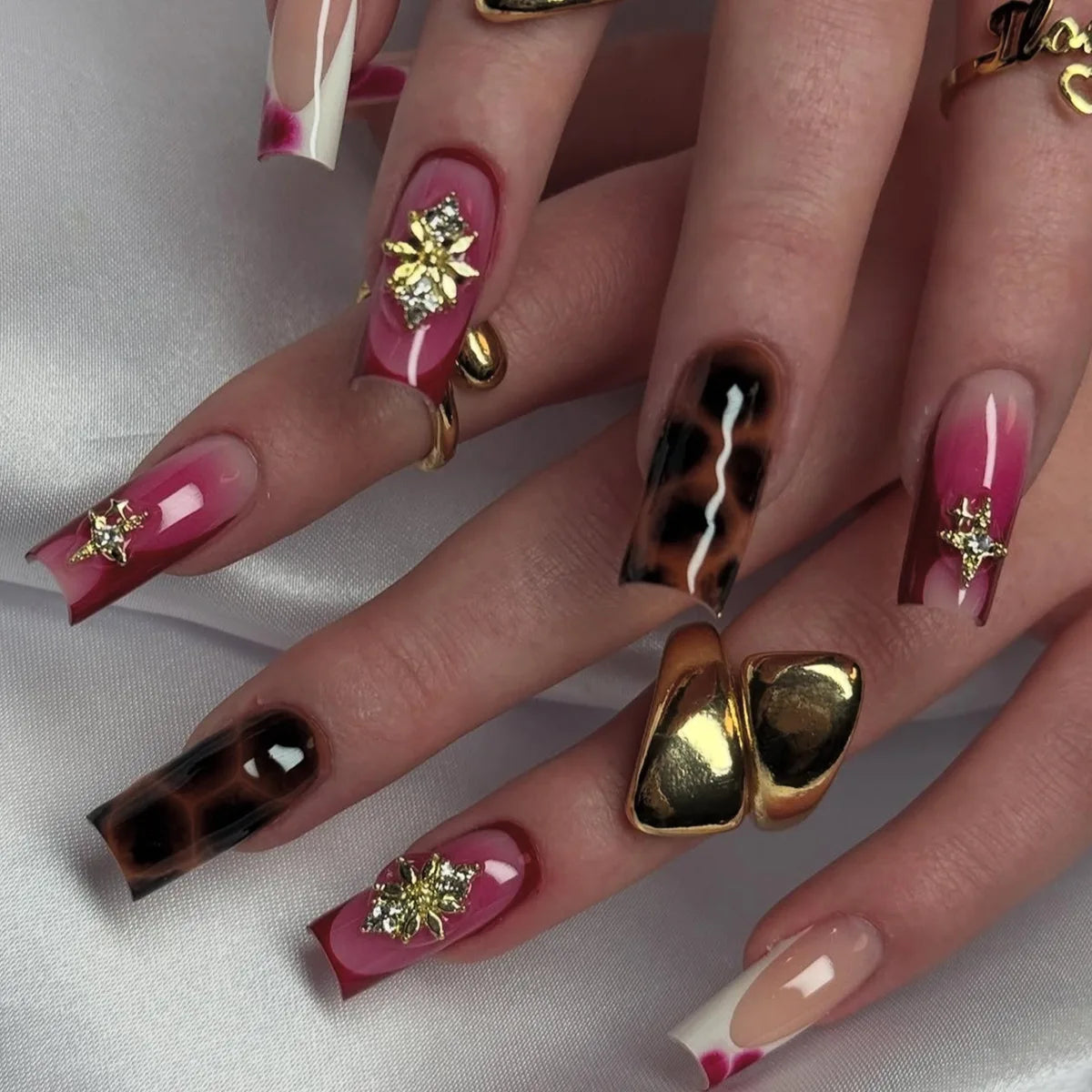Diamond & Gold Butterfly Press-On Nails – 24pcs Long Elegant Acrylic