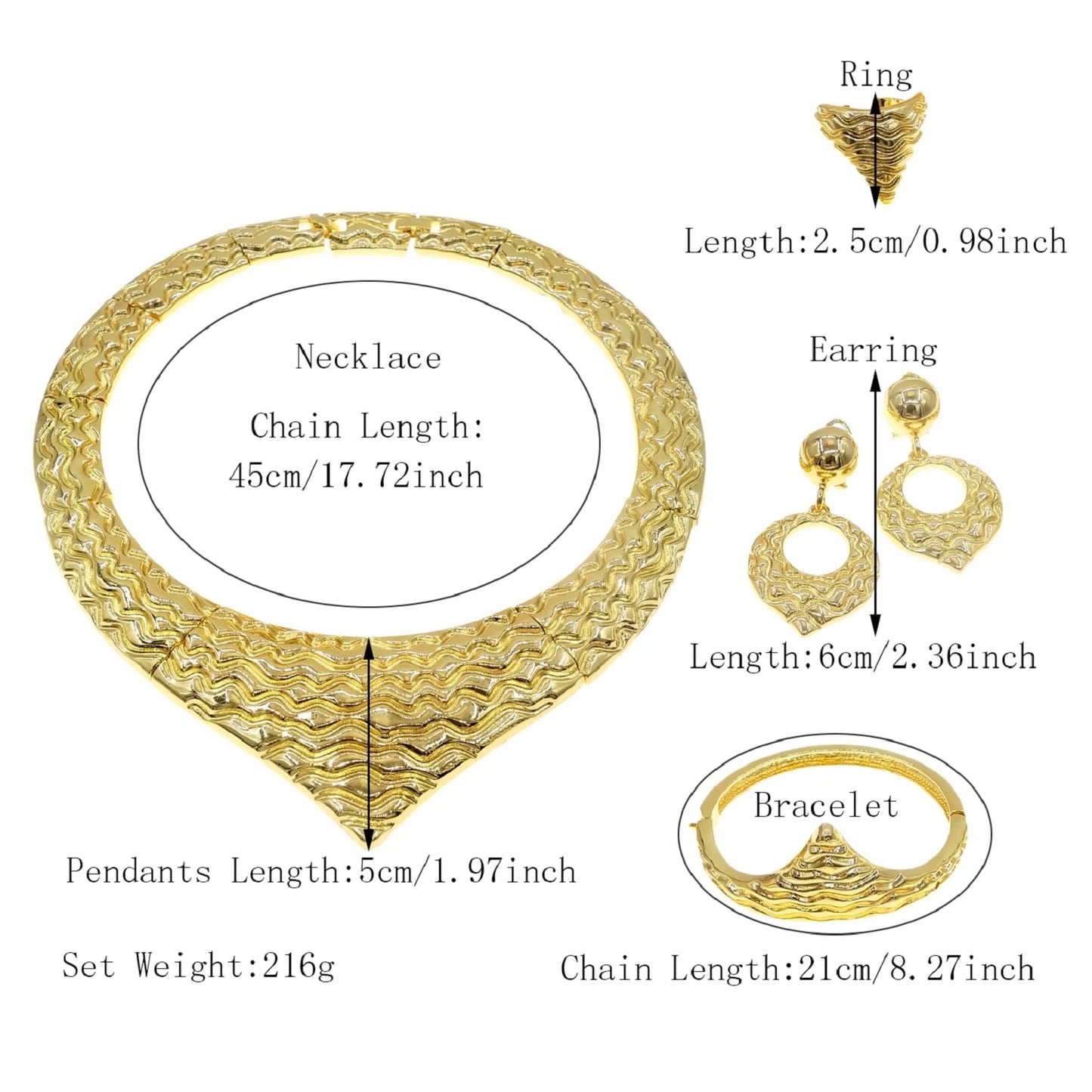 Luxe Dubai Gold Plated Jewellery Set - Necklace, Earrings, Bracelet & Ring
