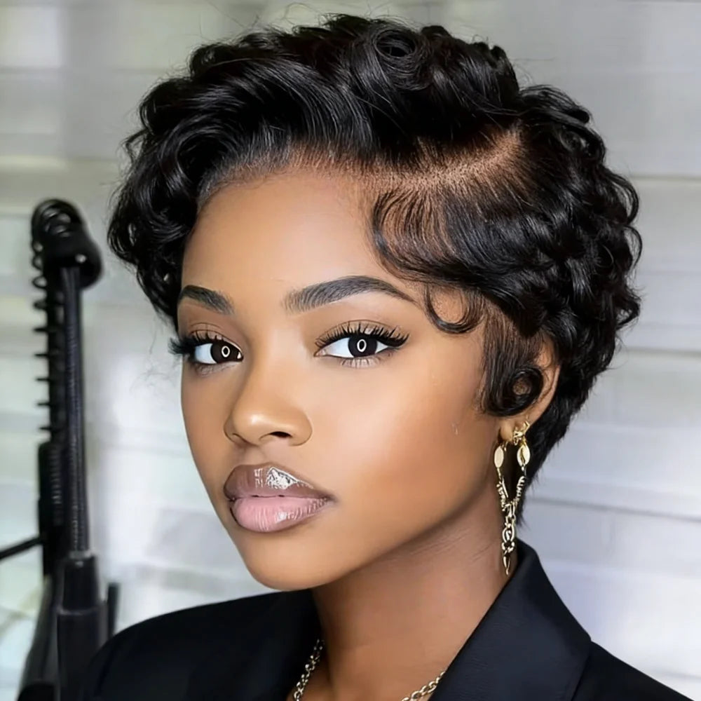 Curly Pixie Cut Wig - 13x4 Lace Front Short Layered 180% Density