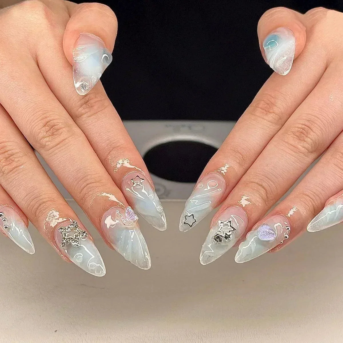 3D Love Glitter Pink Almond Press-On Nails (24pcs)