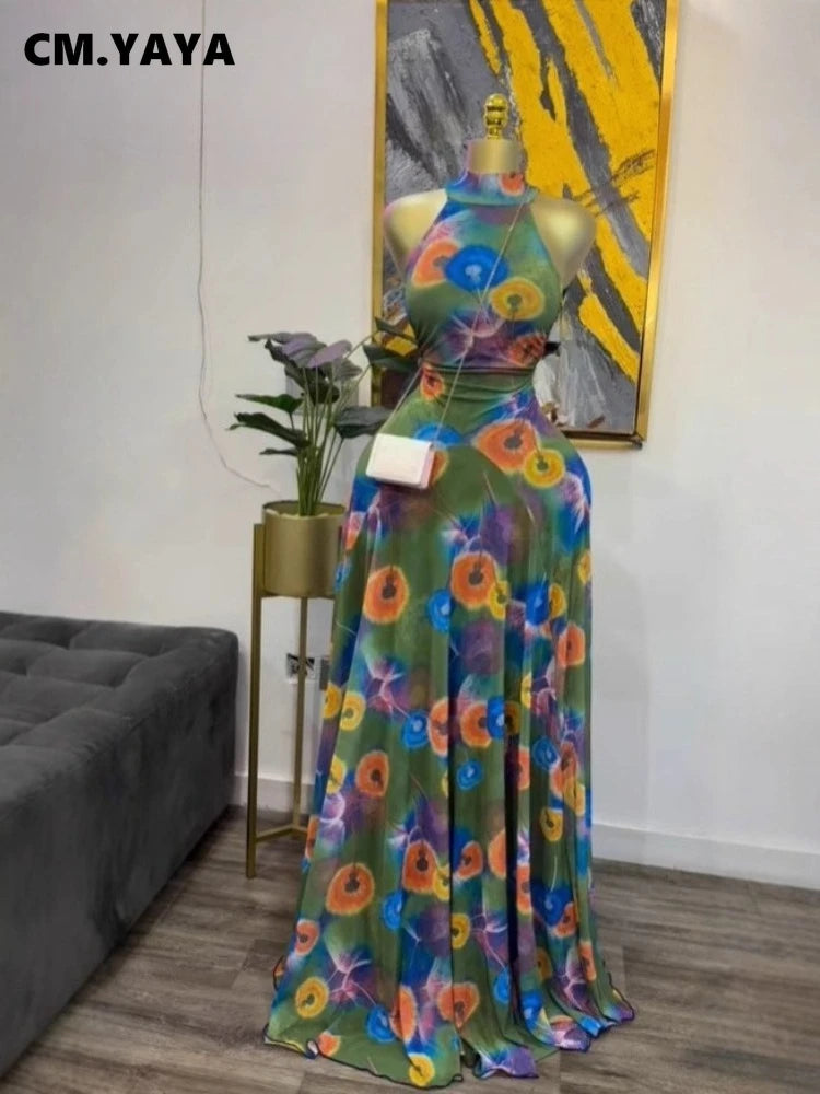 Sleeveless Mermaid Maxi Dress – Floral Print Floor-Length Evening Dress
