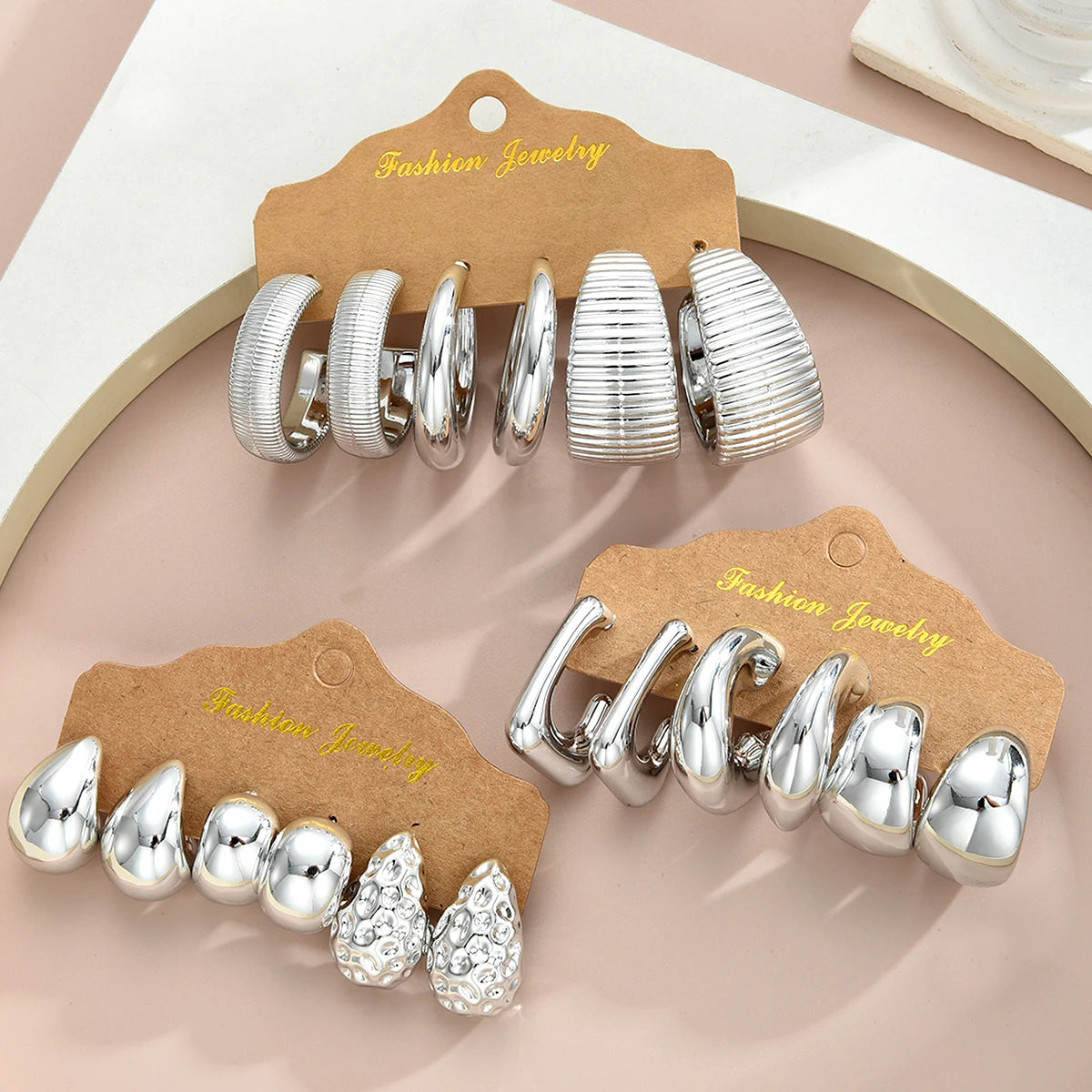 Waterdrop Hoop Earring Set – 18-Piece Gold & Silver Statement Earrings