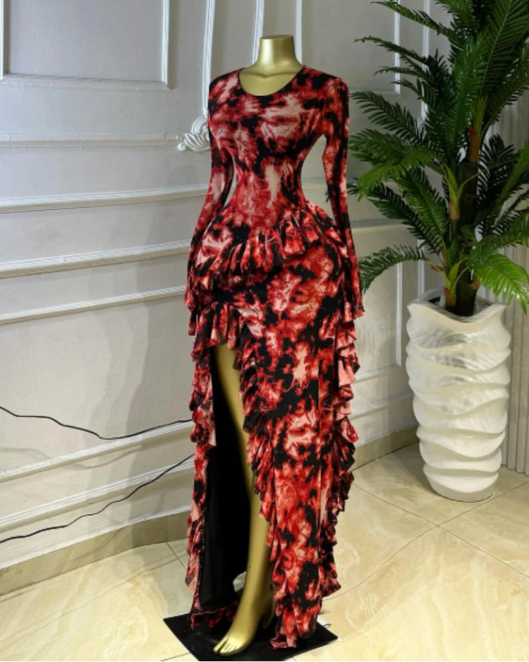 Tie-Dye Ruffle Bodycon Maxi Dress