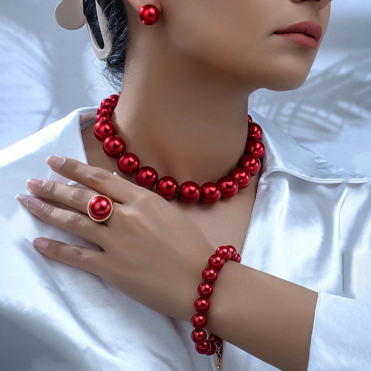 Pearl Jewellery Set - Necklace, Earrings, Bracelet & Ring (5-Piece)
