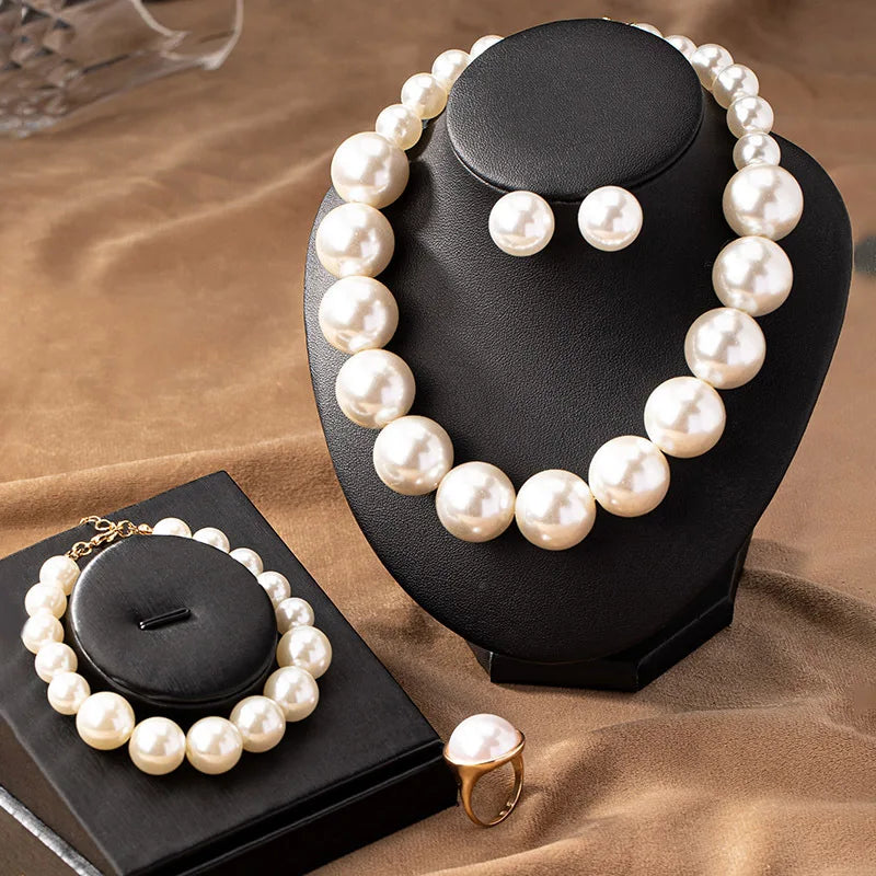 Pearl Jewellery Set - Necklace, Earrings, Bracelet & Ring (5-Piece)