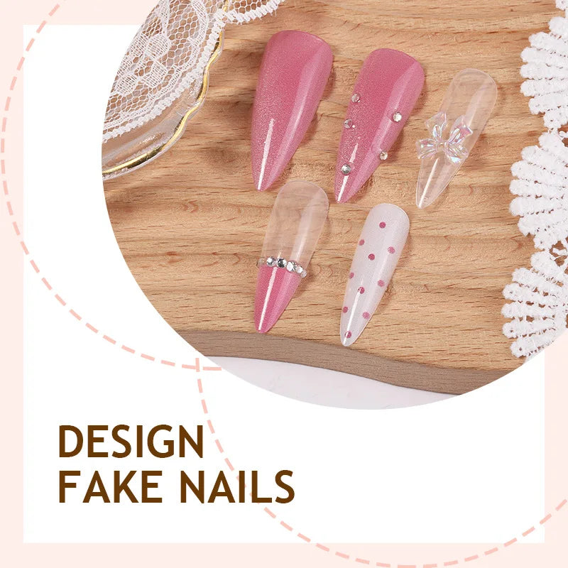Glitter Bow Almond Press-On Nails – 24pcs Sweet Korean Style