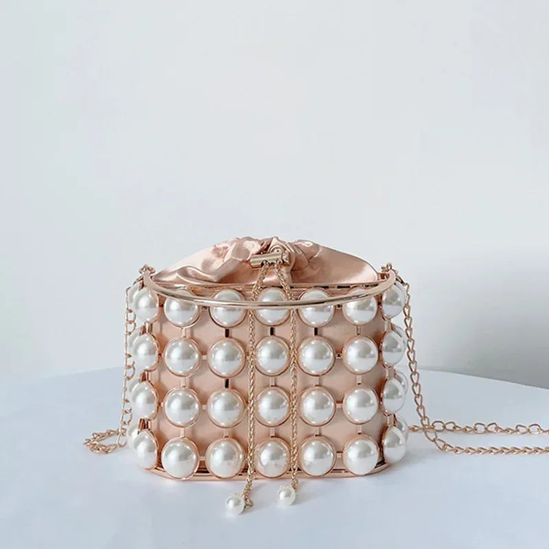 Luxe Pearl & Diamond Metallic Evening Bag