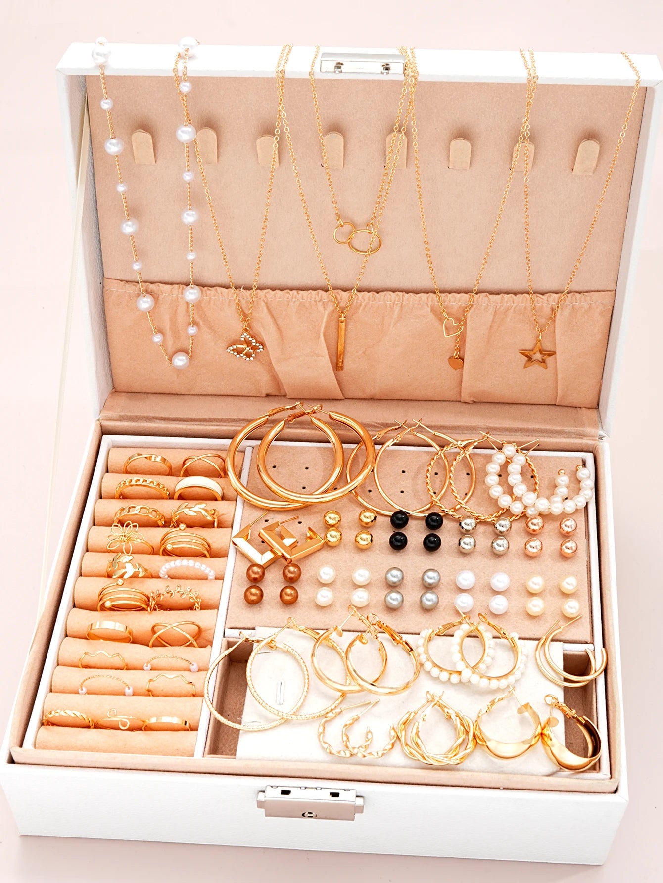86pc Pearl Jewellery Set – Necklace, Earrings, Ear Studs & Rings Collection
