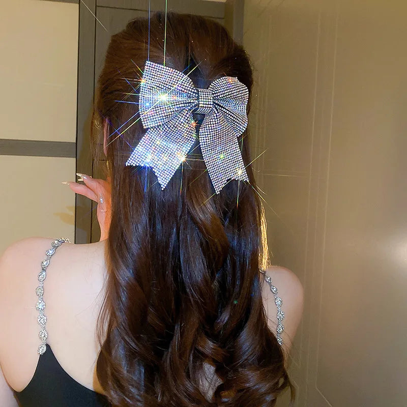 Jewelled Bow Spring Hair Clips – Korean-Inspired Glam Accessories