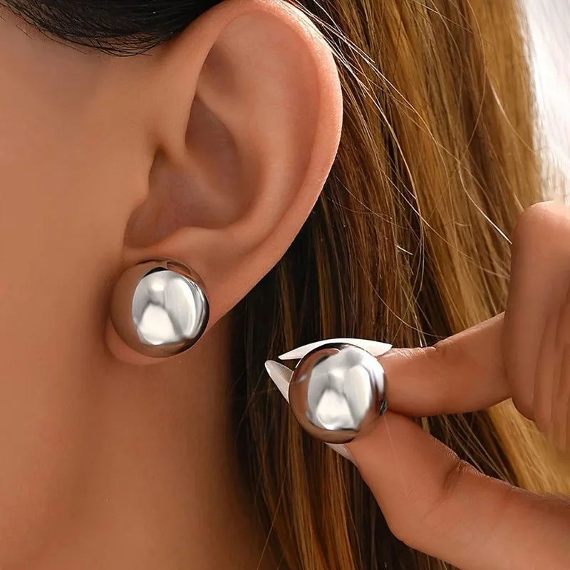 Geometric Ball Stud Earrings – Stainless Steel Gold & Silver