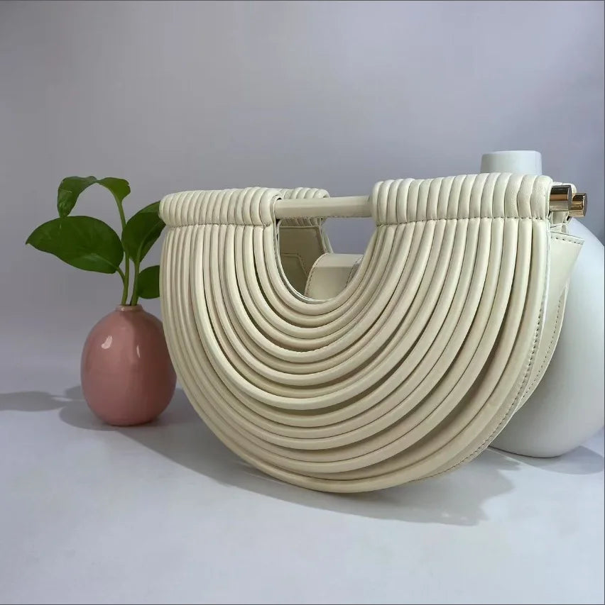 Gold Handwoven Noodle Hobo Bag – Luxury Half Round Evening Clutch