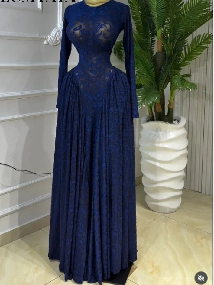 Velvet & Mesh Corseted Pleated A-Line Maxi Dress